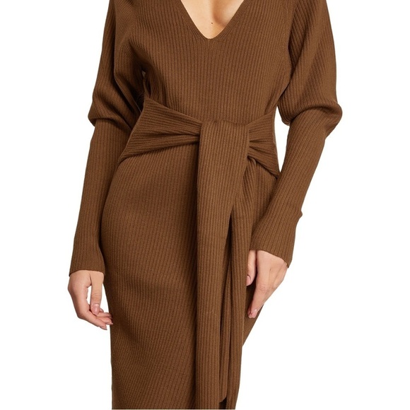 Good American | Long Sleeve Belted Body Midi Dress in Sepia - Size 1 / 2 - Picture 3 of 12